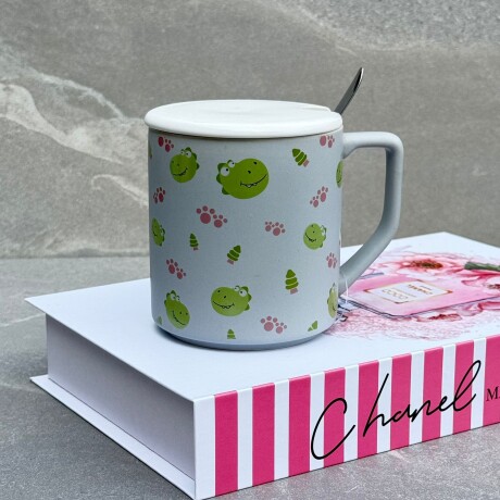 Taza De Cerámica Con Cucharita Y Tapa 400 ml. Taza De Cerámica Con Cucharita Y Tapa 400 ml.