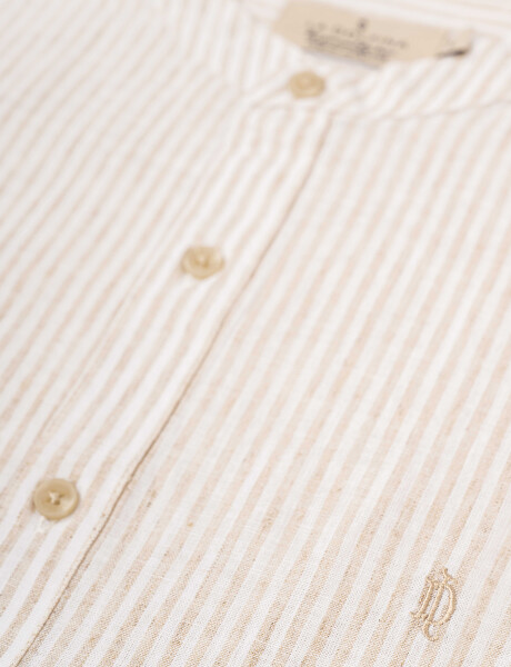 Camisa m/l lino rayada beige