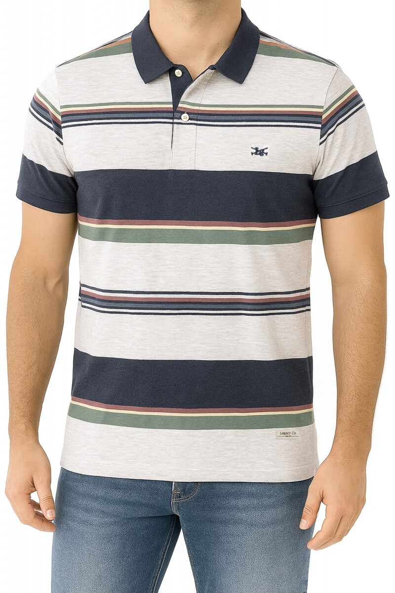REMERA POLO RAYADA - Gris 