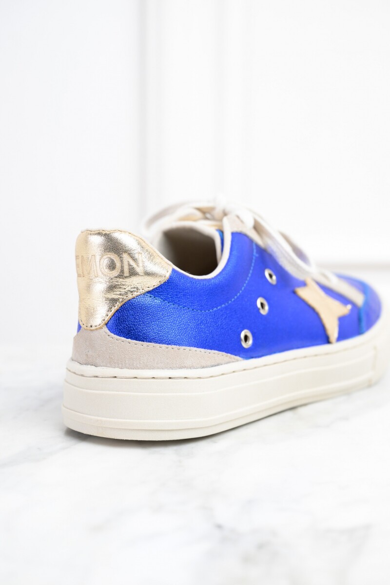 Zapatilla Cuero Metalizada Azul Francia