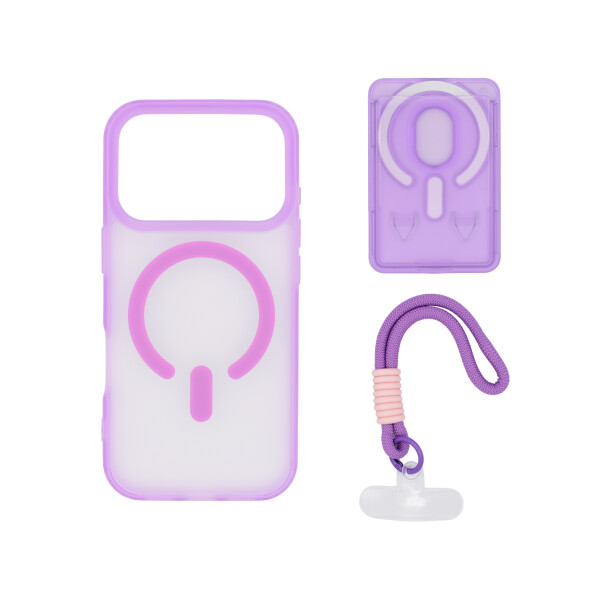 Protector para iPhone 17 Pro correa + tarjetero color púrpura Protector Para Iphone 17 Pro Correa + Tarjetero Color Púrpura