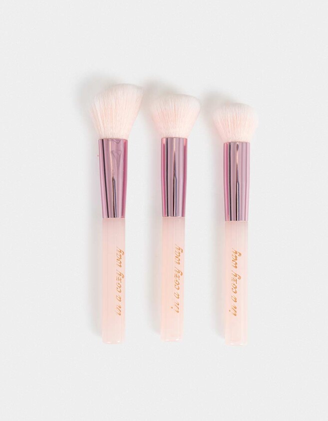 Brochas y Aplicadores Set de Brochas Set De 3 Brochas De Maquillaje In A Cozy Way Translúcidas Con Acabado Glossy - Rosa Claro
