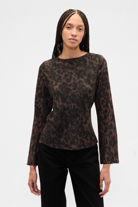 Remera Cuello Bote Mujer Brown Leopard