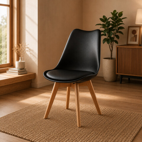 Silla Comedor X4 Cocina Tulip Eames Acolchada Reforzada Prem Negro 1