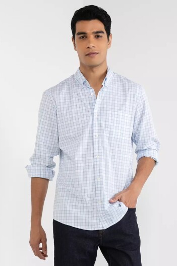 Camisa Standard Poplin Stretch Hombre Blue Plaid Combo B