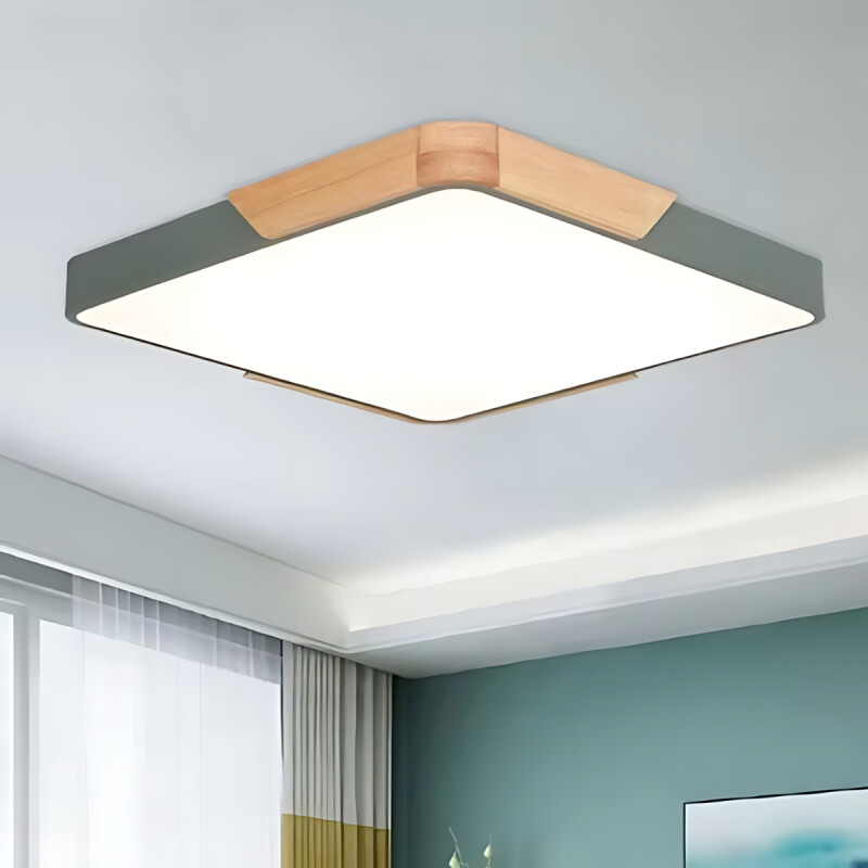 Luminaria Plafon Led Cuadrado 30cm Metal Y Madera Colores Gris