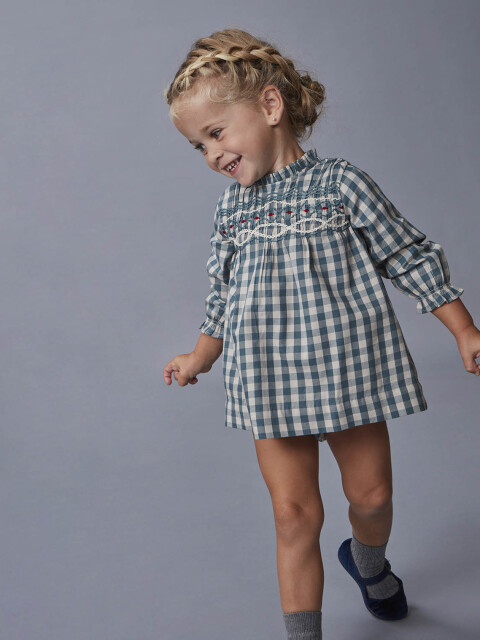 Vestido Cuadros Con Bobo Petroleo