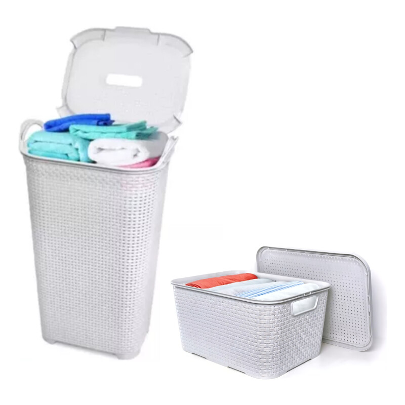 Pack X 2 Cesto Y Caja Organizador Plástico Rattan 36/40lts Pack X 2 Cesto Y Caja Organizador Plástico Rattan 36/40lts