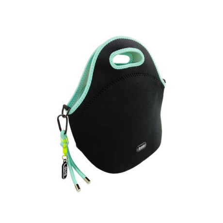 Lunchera Bolso Térmico en Neopreno con Cierre y Asa Brio Zas Negro/turquesa