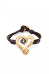 PULSERA DE CUERO CON CORAZON EN ALEACION DE METALES BAÑADO EN ORO 18K CON CRISTAL NEGRO Pulsera