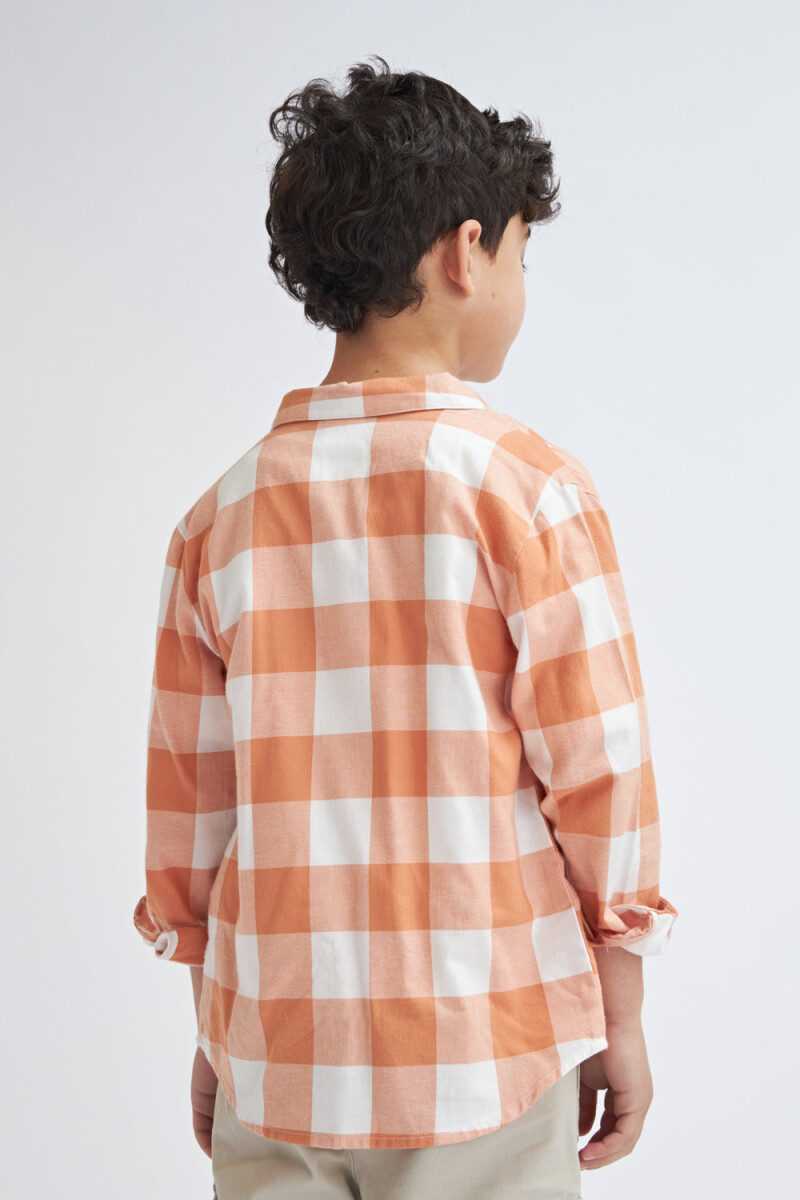 Camisa manga larga a cuadros Naranja