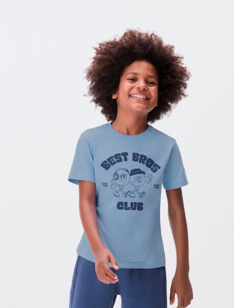 CAMISETA DE NIÑO MANGA CORTA ESTAMPADA CELESTE