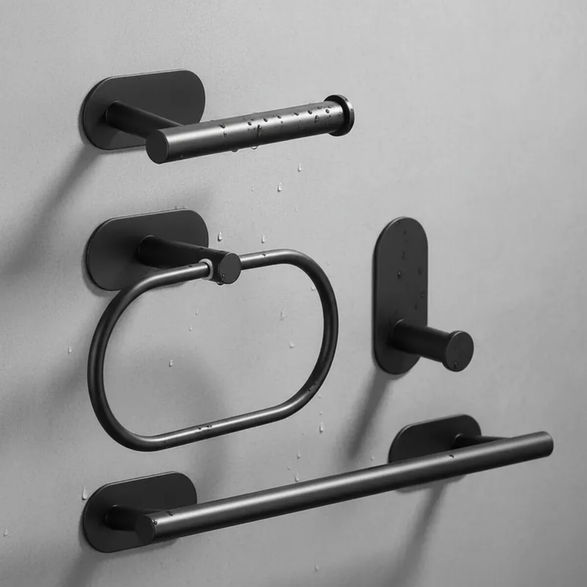 Conjunto de accesorios para baño 4 piezas adhesivas - NEGRO 