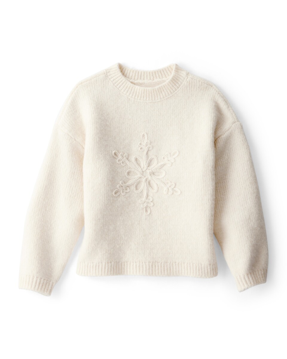 Buzo de punto, crema, bordado 