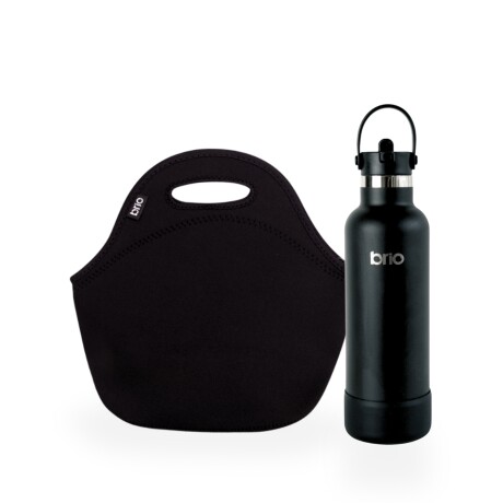 Set de lunchera de neopreno y botella de acero inoxidable 750ml brio set negro/negro