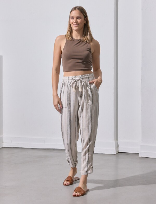 Pantalon Lino Lineas BEIGE/MULTI