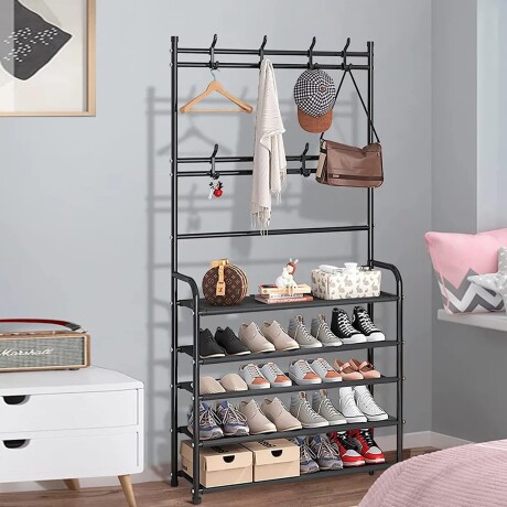 Organizador Perchero Zapatera Acero Estilo en Uno 5 Niveles Negro