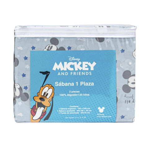 Juego de sábanas infantil 1 plaza 100% algodón 130 hilos Mickey Celeste