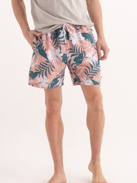 Short de baño estampado Tropical Rosa Oscuro