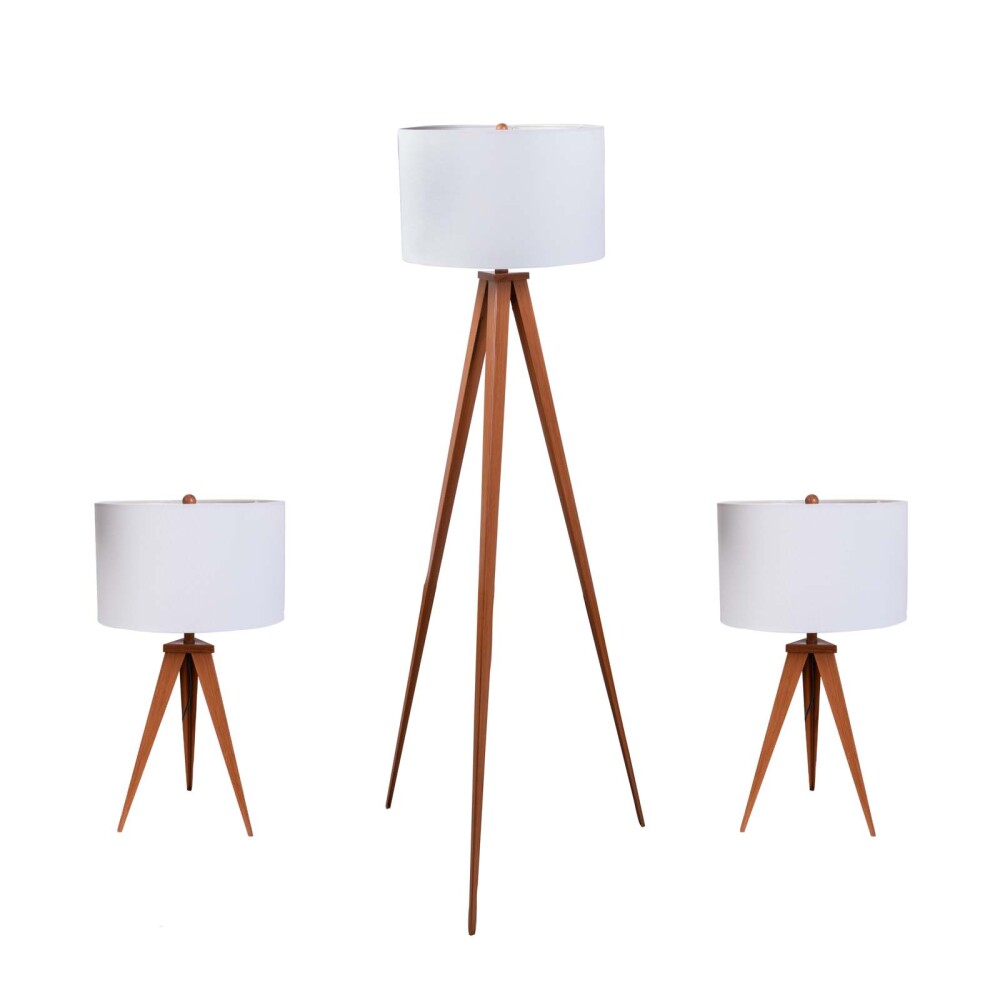 SET LAMPARA DE PIE + 2 DE MESA METAL NATURAL-BEIGE ML20254