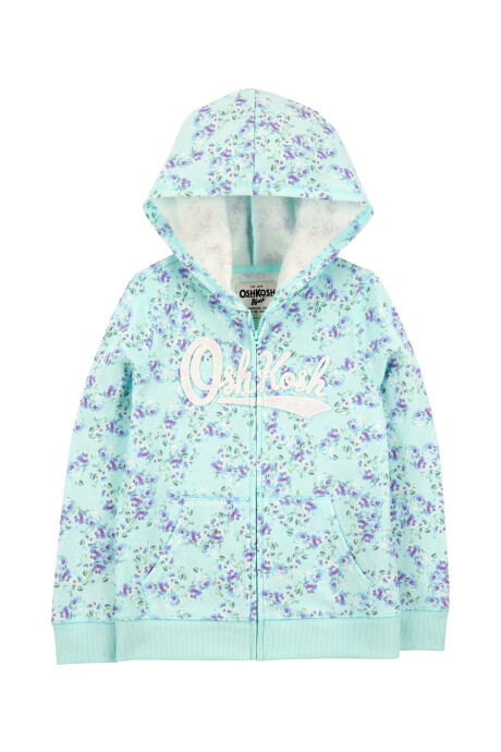 Campera de algodón, con capucha y logo, diseño floral Sin color