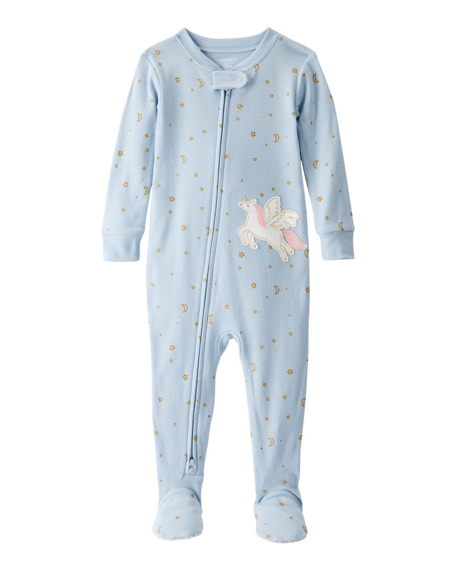 Pijama una pieza de algodón, con pie, estampa unicornio Sin color