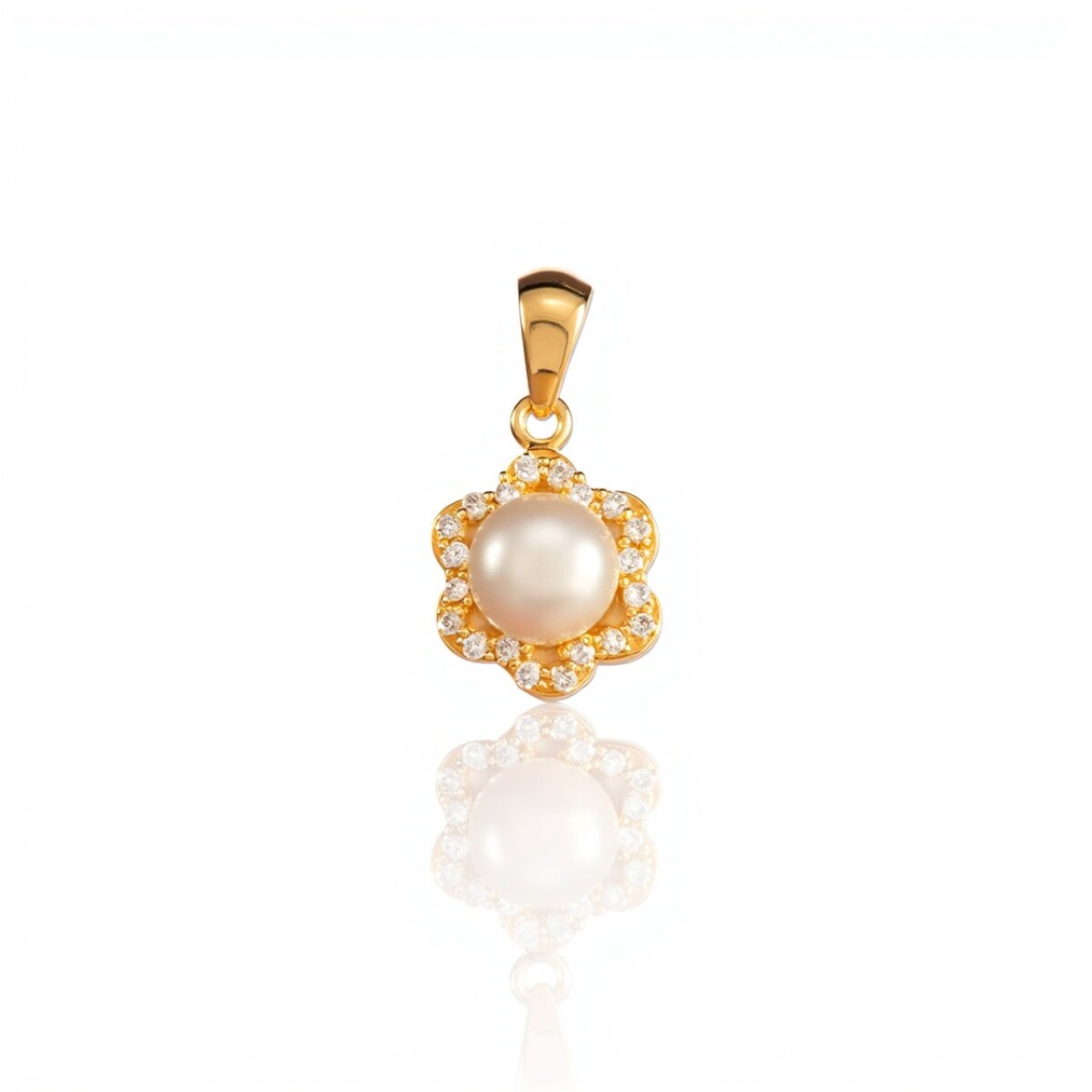 Dije Flor-Oro bajo-Con Perla y Piedra Zirconia-CP8535 - conperla 