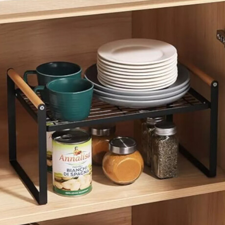 Sobre estante de metal asa de madera Negro