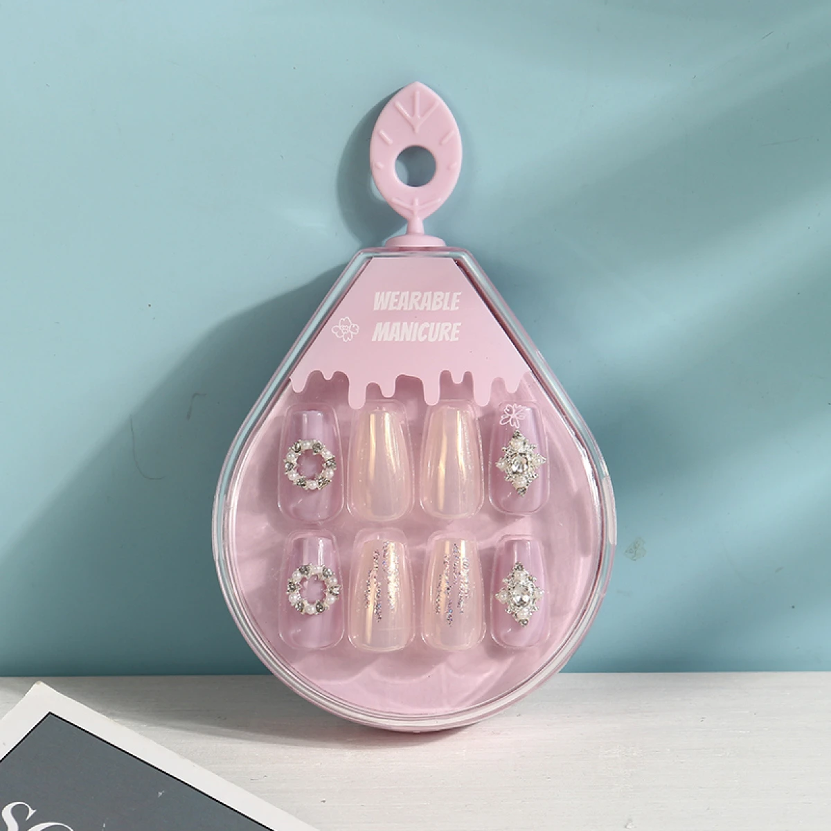 Uñas Postizas Sólidas 3d - 30 Unidades - Lila Y Brillitos 