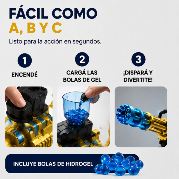 Ametralladora Automática Hidrogel + Trípode Recargable Color Amarillo