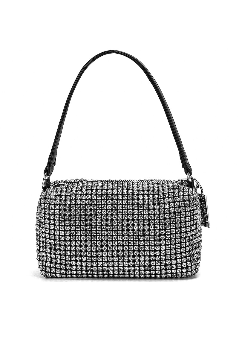 Cartera Negro Con Piedras Brillantes - Plateado 