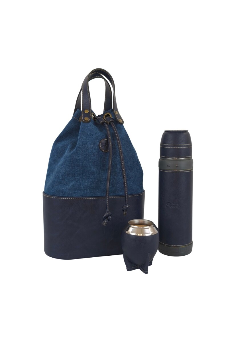 Set de matera bolso con termo de litro y mate azul