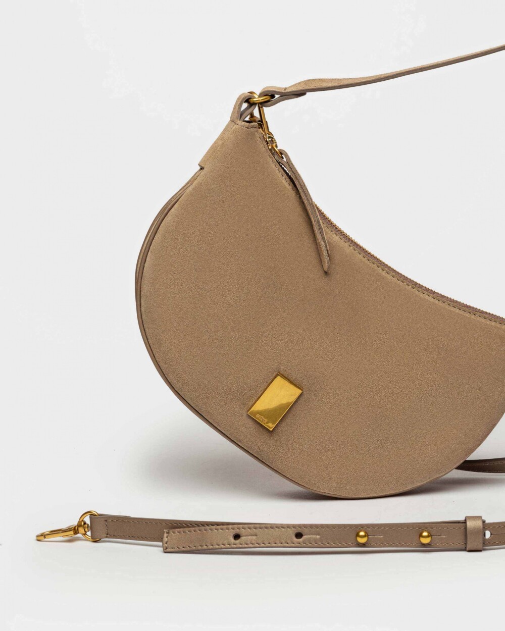 Cartera al Hombro Lua En Cuero Gamuza Taupe
