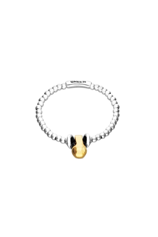 PULSERA DE BOLAS DE TAMAÑO PEQUEÑO BAÑADOS EN PLATE DE LEY Y BOLA GRANDE BAÑADA EN ORO 18K Pulsera