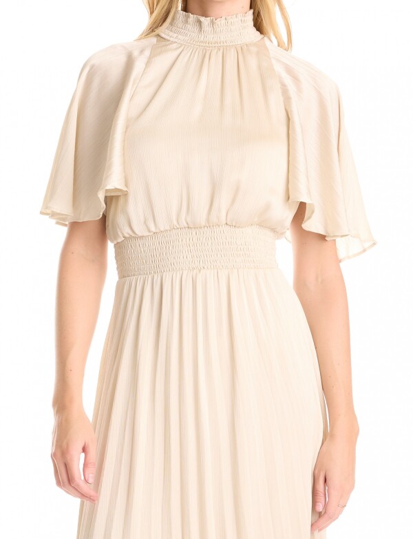 Vestido Noche Midi Plisado BEIGE CLARO