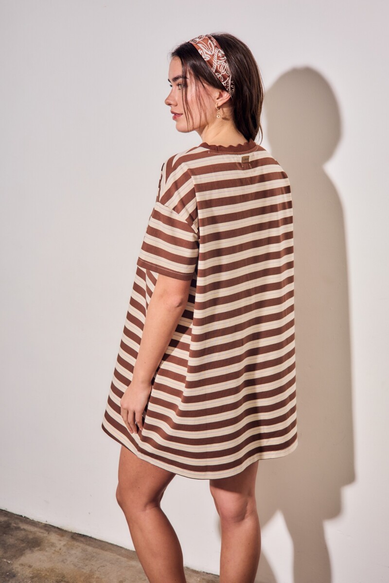 Vestido Manga Corta Rayado Chocolate