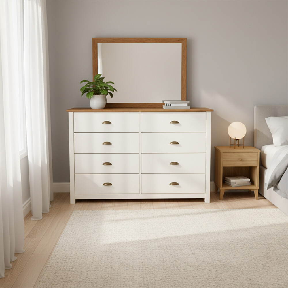 Cómoda 8 cajones - Linea Colonial Blanco/Freijo