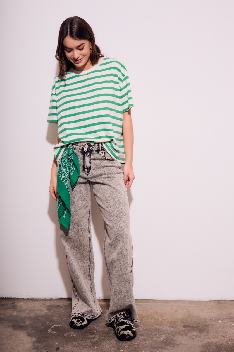 Remera Algodon Lavado Rayada Verde Verde