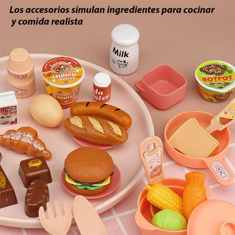 Cocina Infantil Juego Sonido Luz Agua Vapor Accesorio Comida Rosa