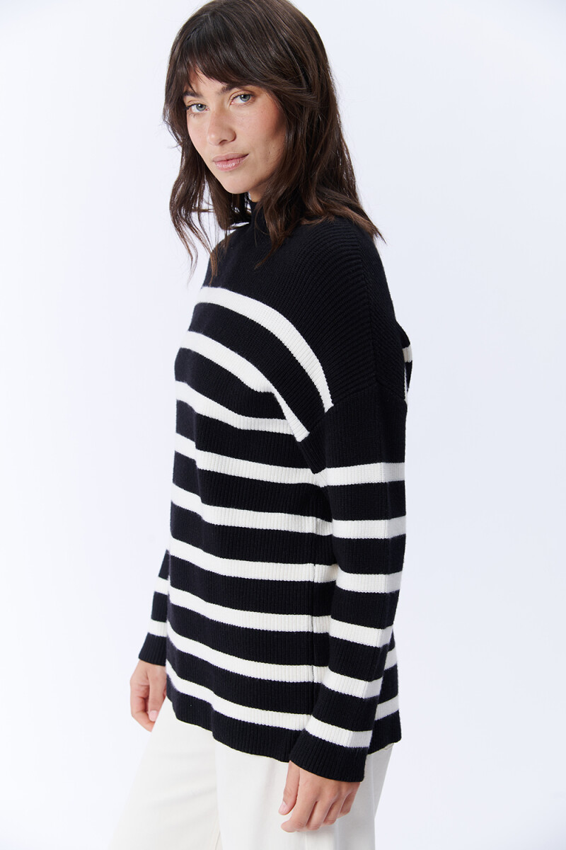 Polera punto rayas Crudo Y Negro