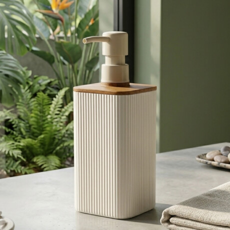 Dispensador de jabon mina c/madera cuadrado rayas BLANCO