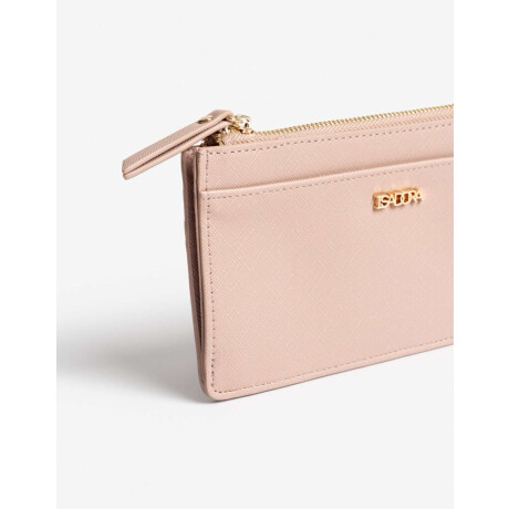 Billetera Fichero Rectangular Con Cierre Rosa Piel