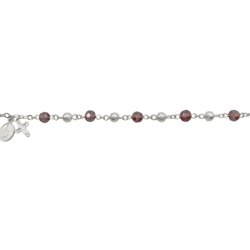 Pulsera Bolitas con dijes-Plata 925-Cristal rosa-PU3650 sinpiedra