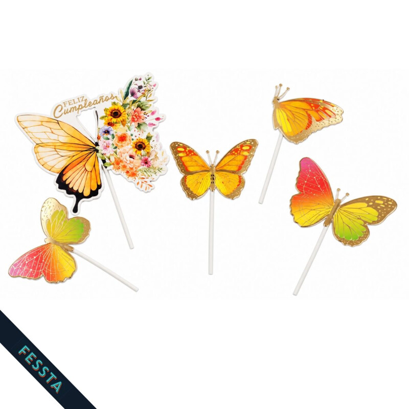Topper Feliz Cumple Mariposa Naranja