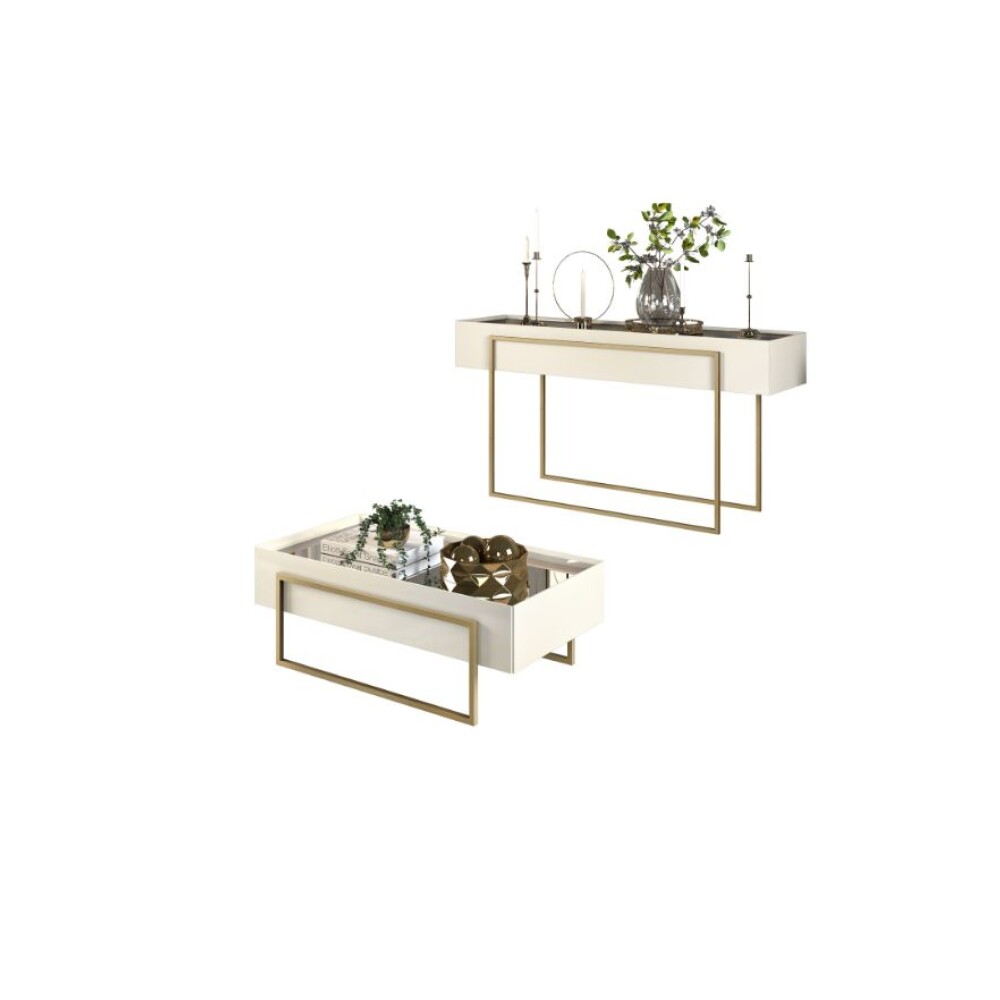 Mesa De Arrime En Vidrio Y Metal - Pilar Blanco