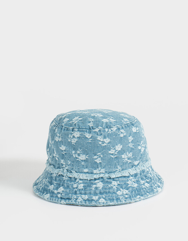 Sombreros Piluso Denim Florcitas - Azul Celeste
