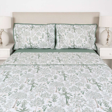 Juego Sábanas 1 Plaza Pilar Estampadas 200 Hilos 100% Algodón Arbol Verde