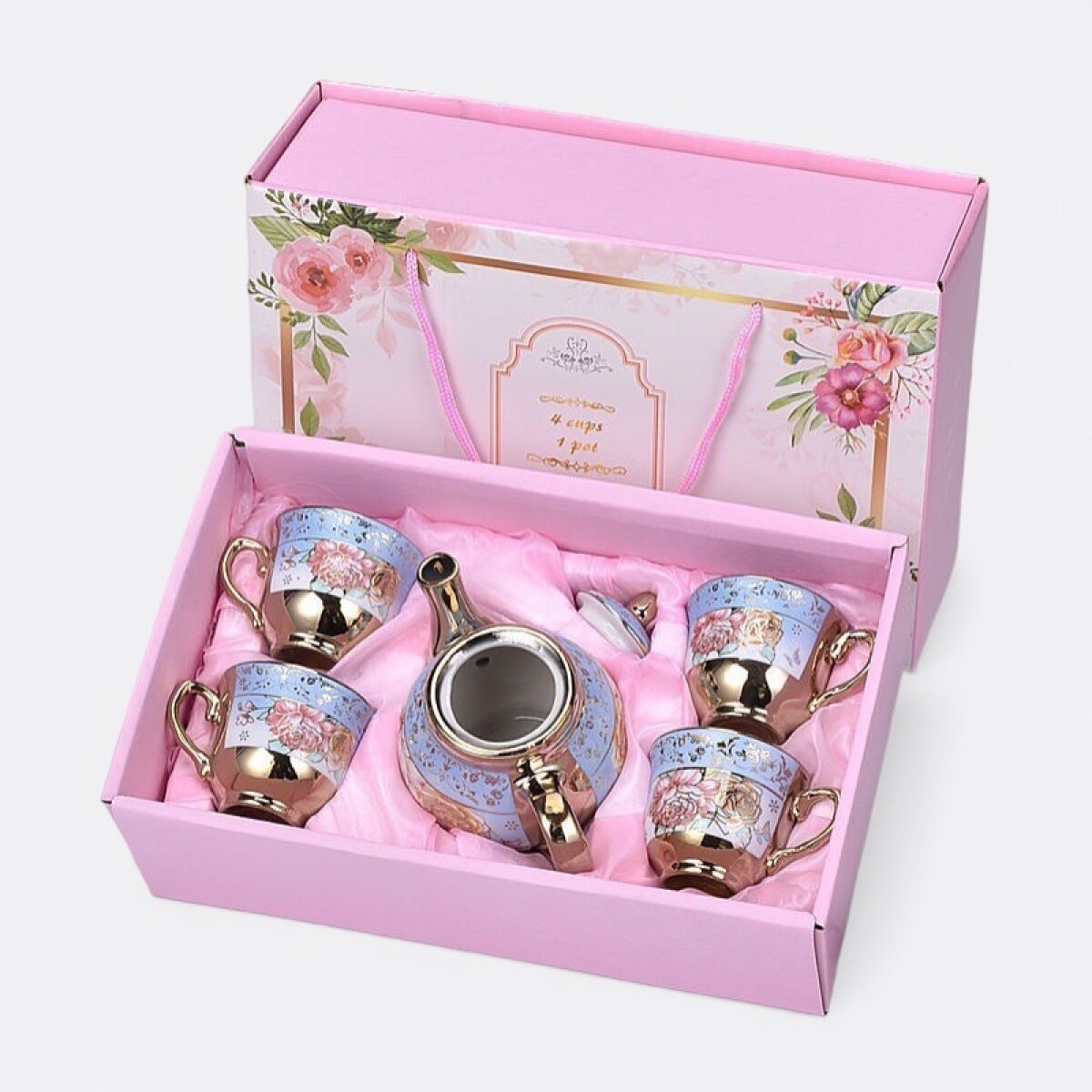 Juego De Té 5 piezas Clásico - Celeste Dorado 