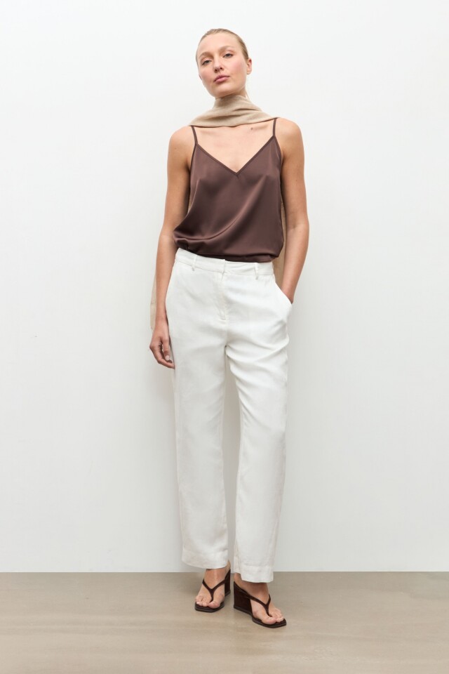 Pantalon recto 100% Lino blanco