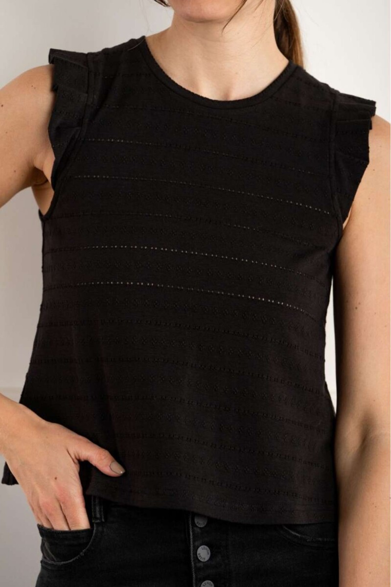 Remera Texturada Manga Tablitas - Negro 